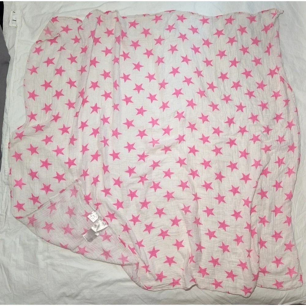 Aden + Anais Hot Pink Star Baby Swaddle Blanket White Muslin Cotton 45